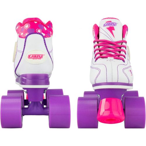  Crazy Skates Flash Roller Skates for Girls - Light Up Skates with Ultra Bright LED Lights and Flashing Lightning Bolt - White Patines