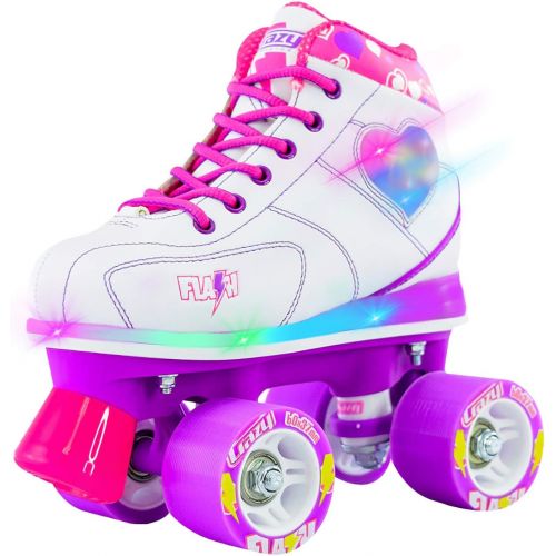  Crazy Skates Flash Roller Skates for Girls - Light Up Skates with Ultra Bright LED Lights and Flashing Lightning Bolt - White Patines