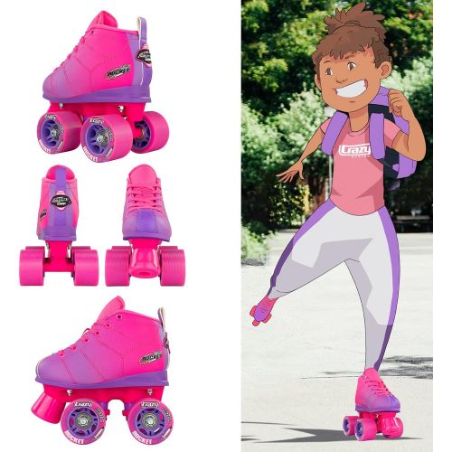  Crazy Skates Rocket Roller Skates for Girls and Boys - Great Beginner Kids Quad Skate - Available in Two