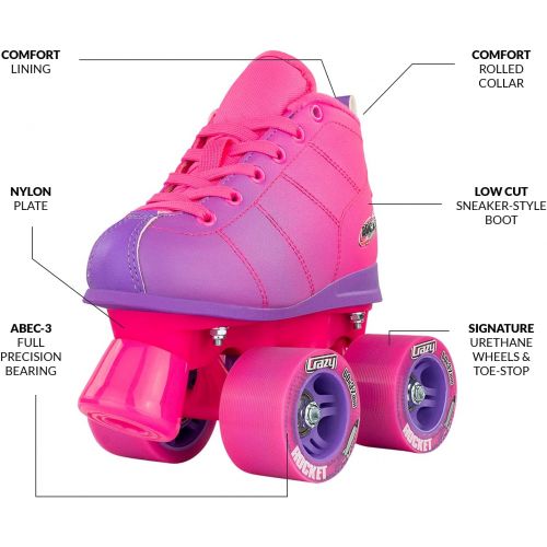  Crazy Skates Rocket Roller Skates for Girls and Boys - Great Beginner Kids Quad Skate - Available in Two