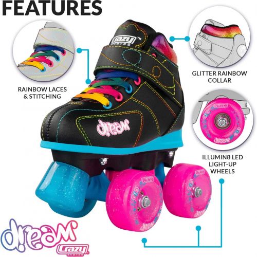  Crazy Skates Dream Roller Skates for Girls with LED Light-up Wheels