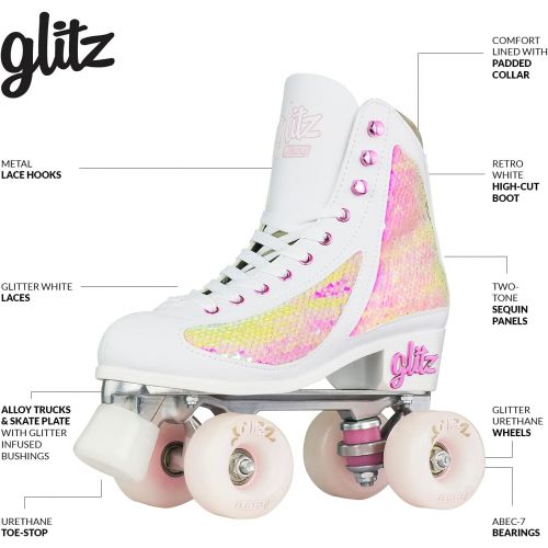  Crazy Skates Glitz Roller Skates Adjustable or Fixed Sizes Glitter Sparkle Quad Skates for Women and Girls