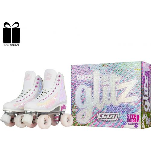  Crazy Skates Glitz Roller Skates Adjustable or Fixed Sizes Glitter Sparkle Quad Skates for Women and Girls