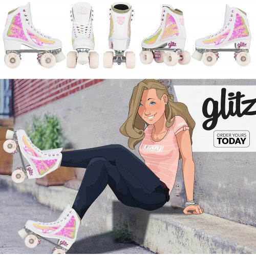  Crazy Skates Glitz Roller Skates Adjustable or Fixed Sizes Glitter Sparkle Quad Skates for Women and Girls