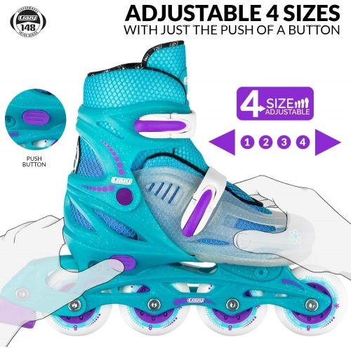  Crazy Skates Adjustable Inline Skates for Girls and Boys - Adjust to fit 4 Sizes - Model 148