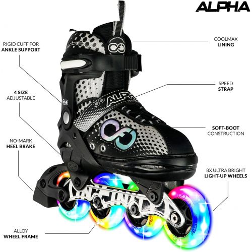  Crazy Skates Alpha Adjustable Inline Skates with Light Up Wheels - Available in Two Colors