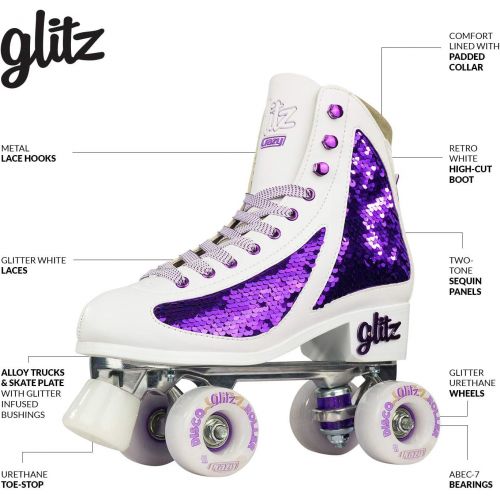  [아마존베스트]Crazy Skates Glitz Roller Skates for Women and Girls - Dazzling Glitter Sparkle Quad Skates