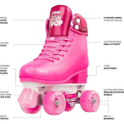  [아마존베스트]Crazy Skates Adjustable Roller Skates for Girls and Boys - Glitter Pop Collection