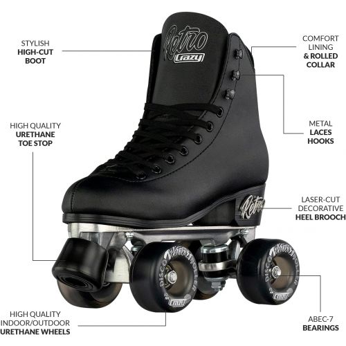  Crazy Skates Retro Roller Skates Adjustable or Fixed Sizes Classic Quad Skates for Women and Girls