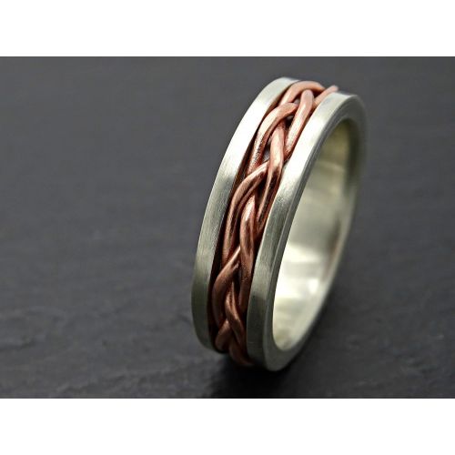  CrazyAss Jewelry Designs hand braided ring silver copper, unique wedding band silver copper, mens wedding ring, eternity ring, personalized ring mixed metal, cool mens ring two toned, unique anniversary gi