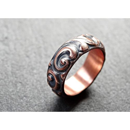  CrazyAss Jewelry Designs textured copper ring leaf and swirls, chunky copper ring unique, personalized ring copper anniversary gift, alternative wedding band copper, 7th anniversary gift copper ring