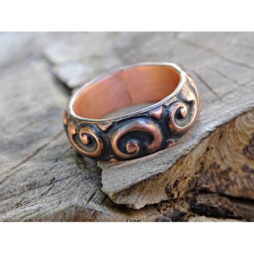  CrazyAss Jewelry Designs textured copper ring leaf and swirls, chunky copper ring unique, personalized ring copper anniversary gift, alternative wedding band copper, 7th anniversary gift copper ring