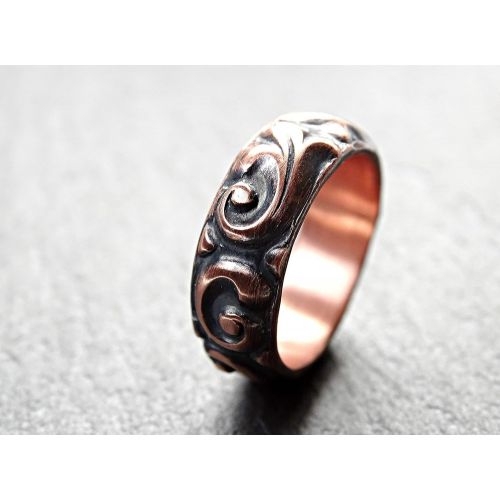  CrazyAss Jewelry Designs textured copper ring leaf and swirls, chunky copper ring unique, personalized ring copper anniversary gift, alternative wedding band copper, 7th anniversary gift copper ring