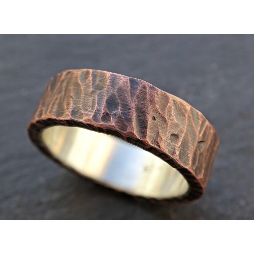  CrazyAss Jewelry Designs mens wedding band copper, rustic mens ring copper silver, mens wedding ring, unique mens ring wood structure, copper anniversary gift, personalized mens ring mixed metal, steampunk