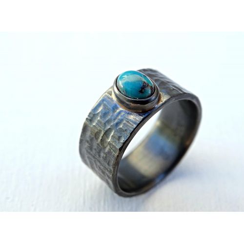  CrazyAss Jewelry Designs mens turquoise ring, wide mens ring turquoise, black silver ring, rustic wedding band, mens promise ring rustic, cross hammered silver ring anniversary gift