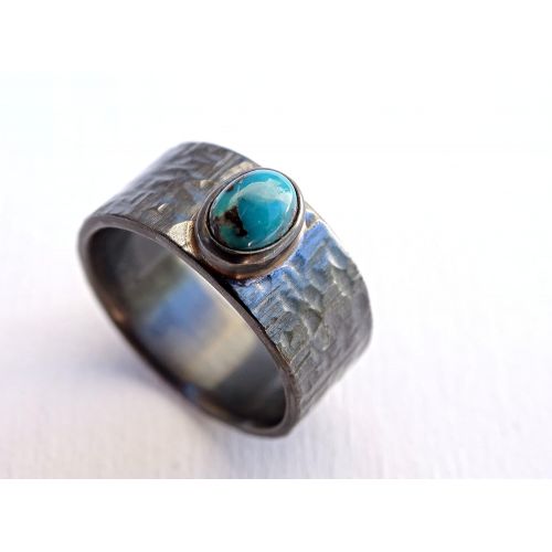  CrazyAss Jewelry Designs mens turquoise ring, wide mens ring turquoise, black silver ring, rustic wedding band, mens promise ring rustic, cross hammered silver ring anniversary gift