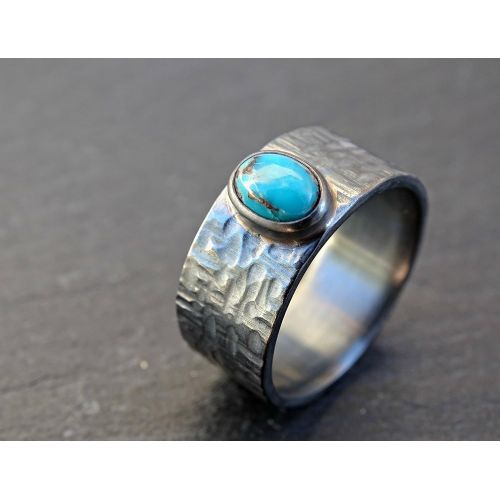  CrazyAss Jewelry Designs mens turquoise ring, wide mens ring turquoise, black silver ring, rustic wedding band, mens promise ring rustic, cross hammered silver ring anniversary gift
