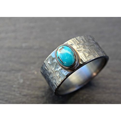  CrazyAss Jewelry Designs mens turquoise ring, wide mens ring turquoise, black silver ring, rustic wedding band, mens promise ring rustic, cross hammered silver ring anniversary gift