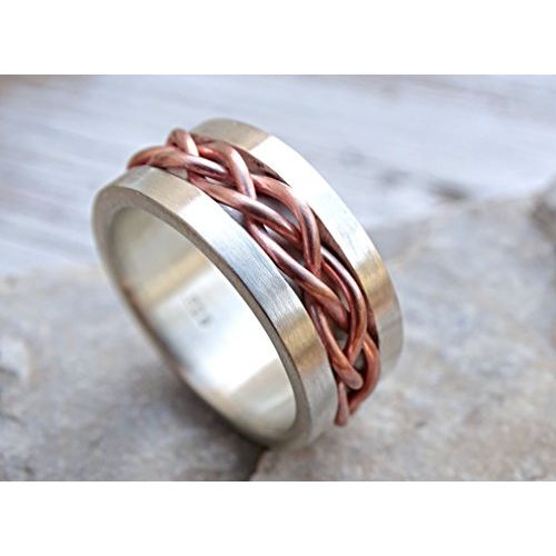  CrazyAss Jewelry Designs bold braided ring silver copper, unique wedding band silver, mens eternity ring mixed metal, celtic mens ring, medieval wedding band, unique anniversary gift