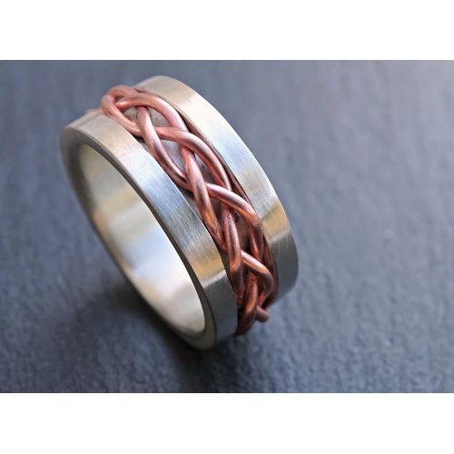  CrazyAss Jewelry Designs bold braided ring silver copper, unique wedding band silver, mens eternity ring mixed metal, celtic mens ring, medieval wedding band, unique anniversary gift