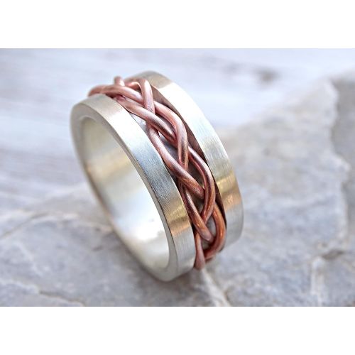  CrazyAss Jewelry Designs bold braided ring silver copper, unique wedding band silver, mens eternity ring mixed metal, celtic mens ring, medieval wedding band, unique anniversary gift