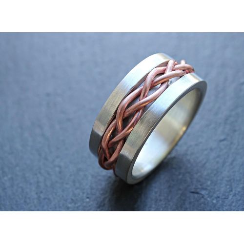  CrazyAss Jewelry Designs bold braided ring silver copper, unique wedding band silver, mens eternity ring mixed metal, celtic mens ring, medieval wedding band, unique anniversary gift