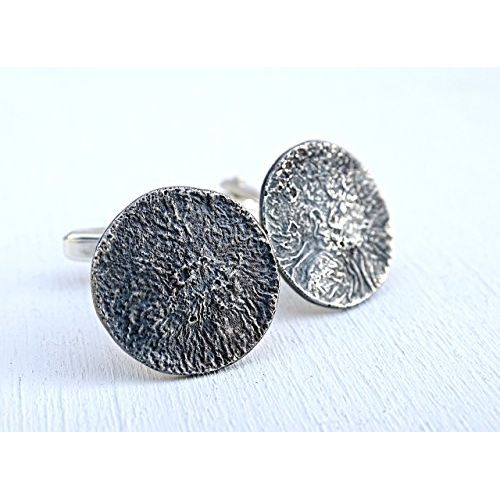  CrazyAss Jewelry Designs unique silver cuff links round, mens cuff links sterling silver reticulated surface, wedding cufflinks groom, unique gift fathers day gift for husband, anniversary gift for him