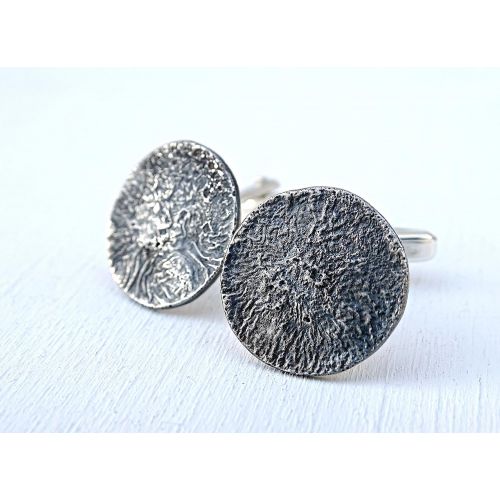  CrazyAss Jewelry Designs unique silver cuff links round, mens cuff links sterling silver reticulated surface, wedding cufflinks groom, unique gift fathers day gift for husband, anniversary gift for him