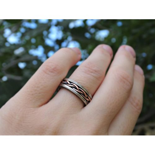 CrazyAss Jewelry Designs rustic braided ring silver copper, cool mens ring two tone, unique wedding band silver, braided mens band, mixed metal ring anniversary gift