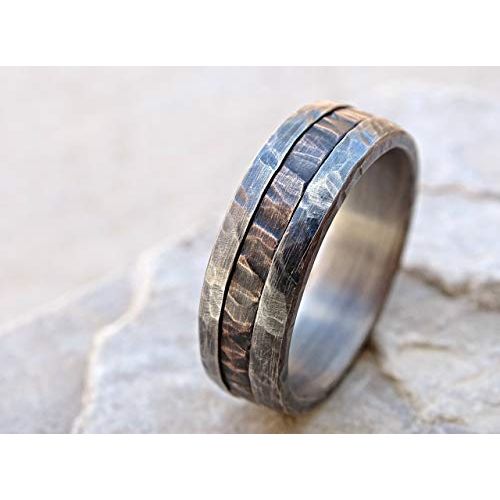  CrazyAss Jewelry Designs cool mens ring mixed metal, unique wedding band bronze silver, mens wedding ring two tone, mens engagement ring wood grain, bronze anniversary gift