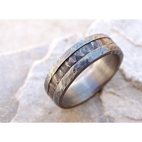  CrazyAss Jewelry Designs cool mens ring mixed metal, unique wedding band bronze silver, mens wedding ring two tone, mens engagement ring wood grain, bronze anniversary gift