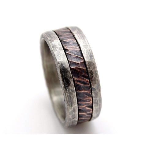  CrazyAss Jewelry Designs cool mens ring mixed metal, unique wedding band bronze silver, mens wedding ring two tone, mens engagement ring wood grain, bronze anniversary gift