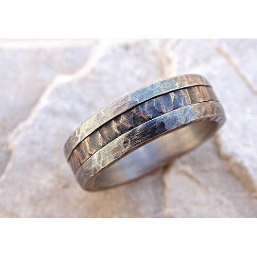  CrazyAss Jewelry Designs cool mens ring mixed metal, unique wedding band bronze silver, mens wedding ring two tone, mens engagement ring wood grain, bronze anniversary gift