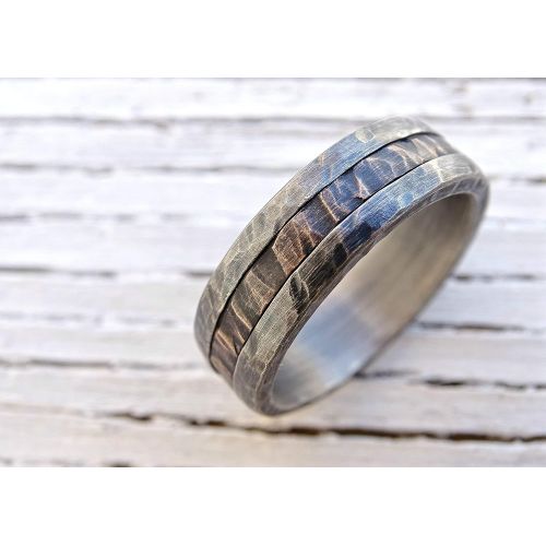  CrazyAss Jewelry Designs cool mens ring mixed metal, unique wedding band bronze silver, mens wedding ring two tone, mens engagement ring wood grain, bronze anniversary gift