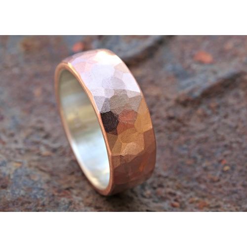  CrazyAss Jewelry Designs wide mens wedding band copper silver, cool mens ring rustic, alternative wedding ring copper, hammered mens ring copper anniversary gift