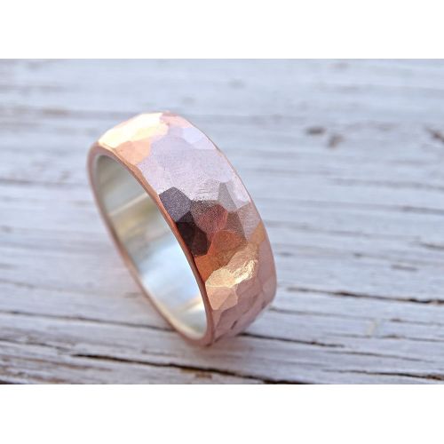  CrazyAss Jewelry Designs wide mens wedding band copper silver, cool mens ring rustic, alternative wedding ring copper, hammered mens ring copper anniversary gift