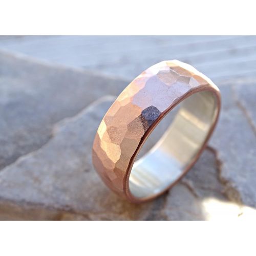  CrazyAss Jewelry Designs wide mens wedding band copper silver, cool mens ring rustic, alternative wedding ring copper, hammered mens ring copper anniversary gift