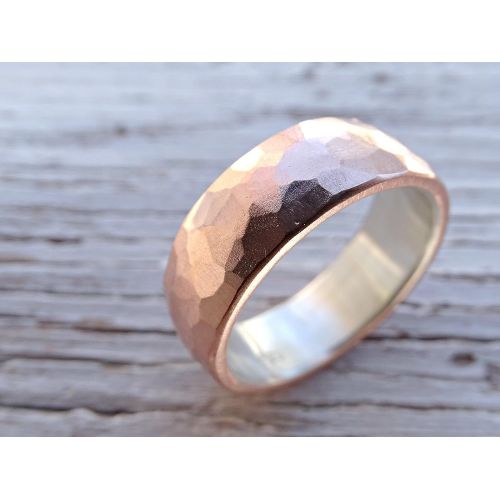  CrazyAss Jewelry Designs wide mens wedding band copper silver, cool mens ring rustic, alternative wedding ring copper, hammered mens ring copper anniversary gift