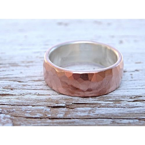  CrazyAss Jewelry Designs wide mens wedding band copper silver, cool mens ring rustic, alternative wedding ring copper, hammered mens ring copper anniversary gift