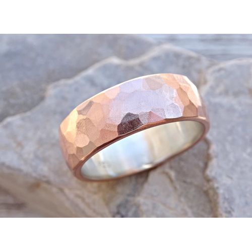  CrazyAss Jewelry Designs wide mens wedding band copper silver, cool mens ring rustic, alternative wedding ring copper, hammered mens ring copper anniversary gift