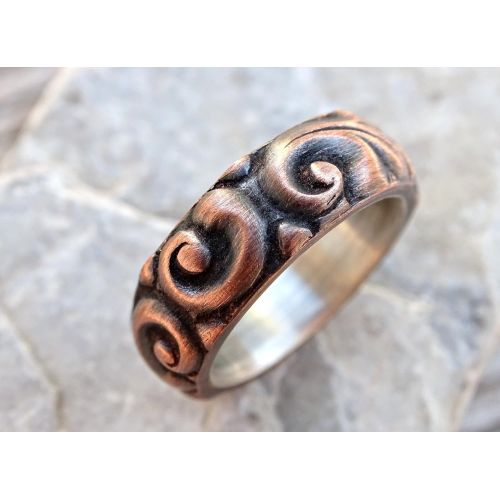  CrazyAss Jewelry Designs viking wedding ring copper leaf ring, medieval wedding band mens proposal ring, textured copper ring leaves, copper anniversary gift ring