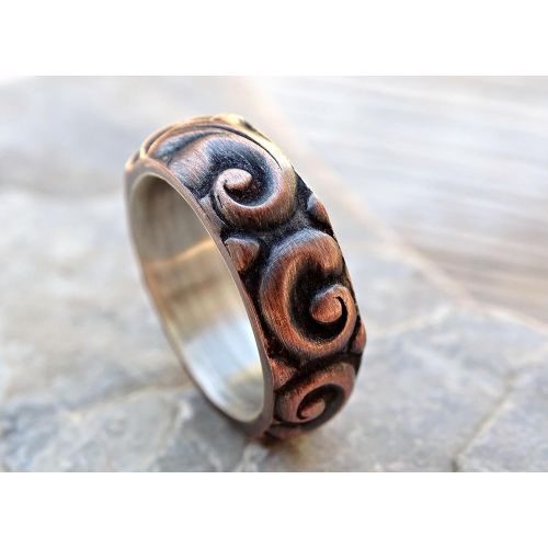  CrazyAss Jewelry Designs viking wedding ring copper leaf ring, medieval wedding band mens proposal ring, textured copper ring leaves, copper anniversary gift ring