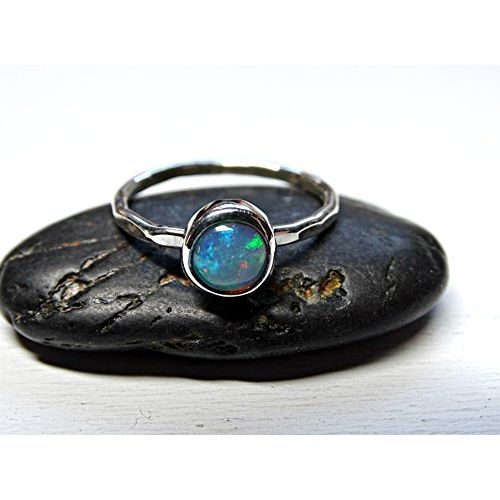  CrazyAss Jewelry Designs welo opal promise ring silver, delicate opal ring, hammered silver ring opal unique engagement ring October birthstone opal anniversary gift