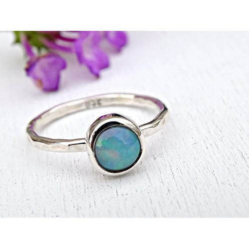  CrazyAss Jewelry Designs welo opal promise ring silver, delicate opal ring, hammered silver ring opal unique engagement ring October birthstone opal anniversary gift