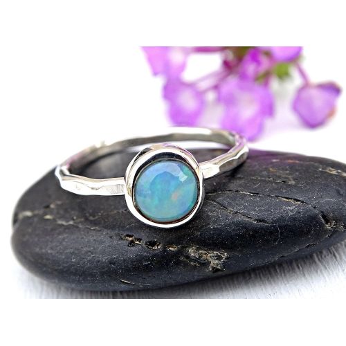  CrazyAss Jewelry Designs welo opal promise ring silver, delicate opal ring, hammered silver ring opal unique engagement ring October birthstone opal anniversary gift