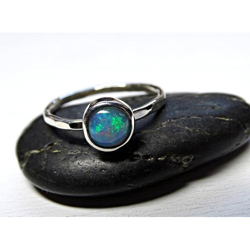  CrazyAss Jewelry Designs welo opal promise ring silver, delicate opal ring, hammered silver ring opal unique engagement ring October birthstone opal anniversary gift