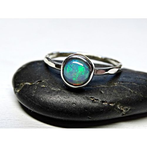  CrazyAss Jewelry Designs welo opal promise ring silver, delicate opal ring, hammered silver ring opal unique engagement ring October birthstone opal anniversary gift