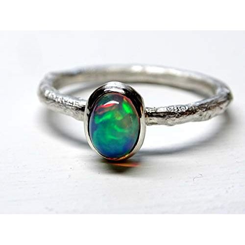  CrazyAss Jewelry Designs opal engagement ring silver, molten opal ring silver, branch opal ring for her, twig opal ring October birthstone opal anniversary gift