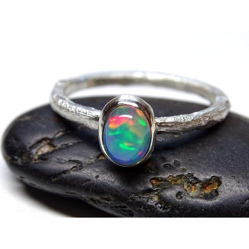  CrazyAss Jewelry Designs opal engagement ring silver, molten opal ring silver, branch opal ring for her, twig opal ring October birthstone opal anniversary gift