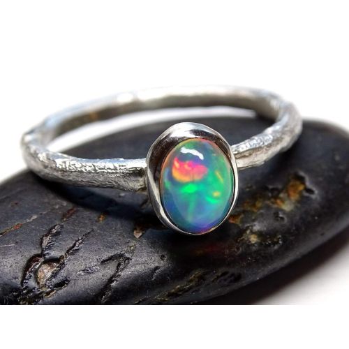  CrazyAss Jewelry Designs opal engagement ring silver, molten opal ring silver, branch opal ring for her, twig opal ring October birthstone opal anniversary gift